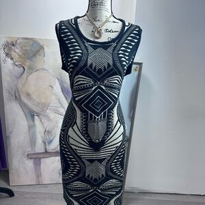 Thalia Sodi Black and White Geometric Midi Dress